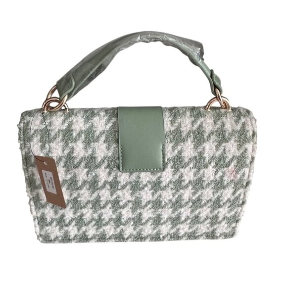 Houndstooth Handbag & Pouch Set - Green & White Pattern With Clear Accents - Picture 2 of 13